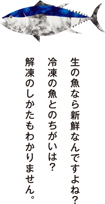 生の魚なら新鮮なんですよね？冷凍の魚とのちがいは？解凍のしかたもわかりません。