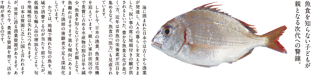 魚食を知らない子どもが親となる次代への警鐘。